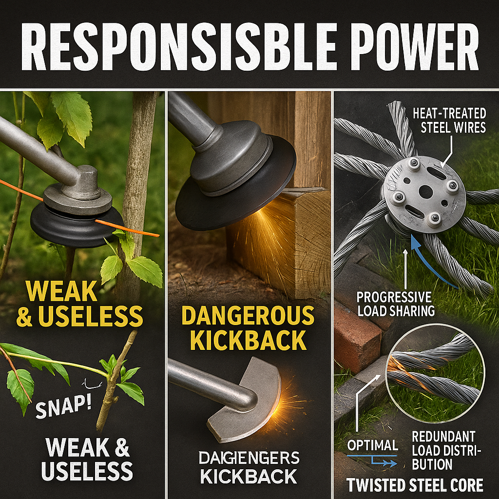 Unbreakable Steel Wire Trimmer Head -♻️Universal Fit Lifetime Replacement for Gas & Electric Trimmers -🇺🇸End String Snapping Forever with Hardened American Steel Twisted Core Technology
