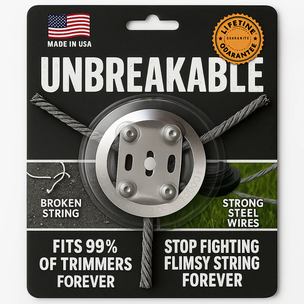Unbreakable Steel Wire Trimmer Head -♻️Universal Fit Lifetime Replacement for Gas & Electric Trimmers -🇺🇸End String Snapping Forever with Hardened American Steel Twisted Core Technology