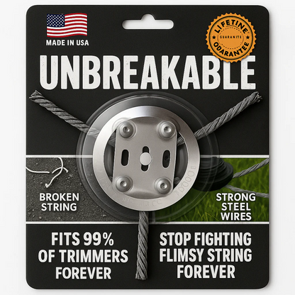 Unbreakable Steel Wire Trimmer Head -♻️Universal Fit Lifetime Replacement for Gas & Electric Trimmers -🇺🇸End String Snapping Forever with Hardened American Steel Twisted Core Technology